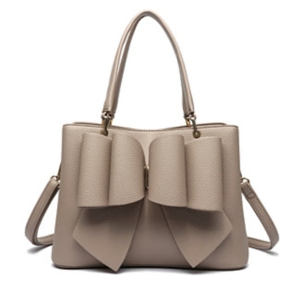 LIKE DREAMS/GROSSI Jenna Bow Leather Satchel Crossbody‎ Bag Chains - Gray NWT